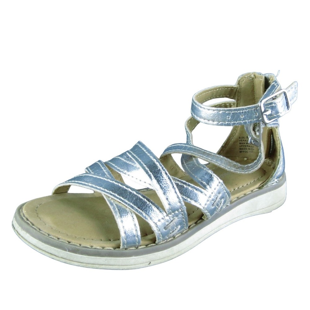 Hanna Andersson Girls Strappy Size T‎ 8 Medium Shoes Silver Synthetic Zip